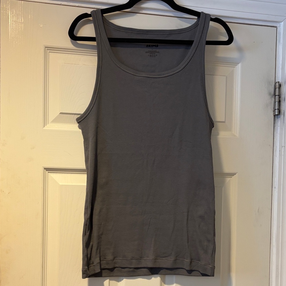 Skims Men's Cotton Rib Tank Top in Dark Grey L